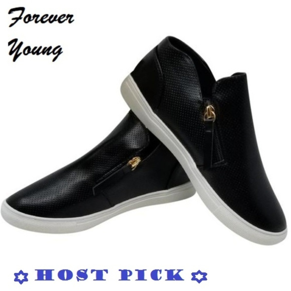 Women's Walking Shoes, Fashion Sneakers with Side Zipper, SN-2808, Black